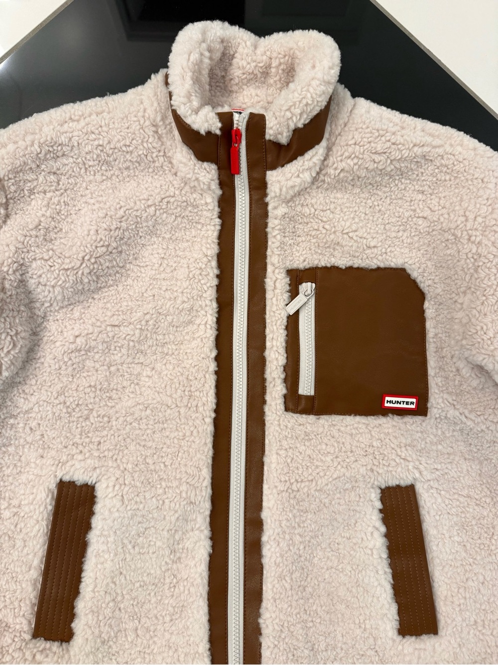 Hunter Cream Teddy Jacket with Brown Trim - Picture 6 of 8